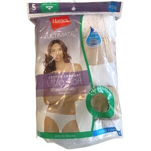 Hanes Ultimate Cotton Comfort Bikini Panties 5 Pack Size 9 2XL White Tan NEW!